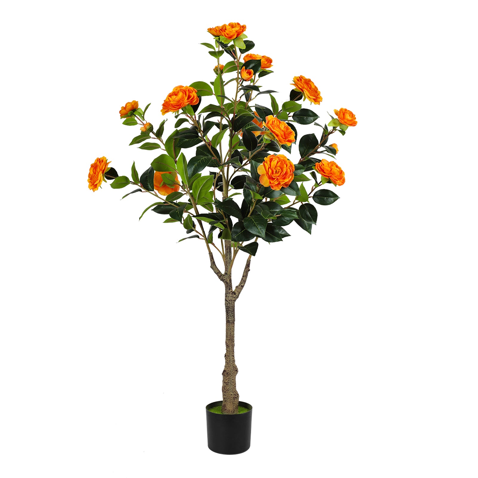 4ft Artificial Camellia Tree with Vibrant Yellow Flowers, Lifelike Potted Faux Plant for Indoor & Outdoor Home Decor, Porch & Office