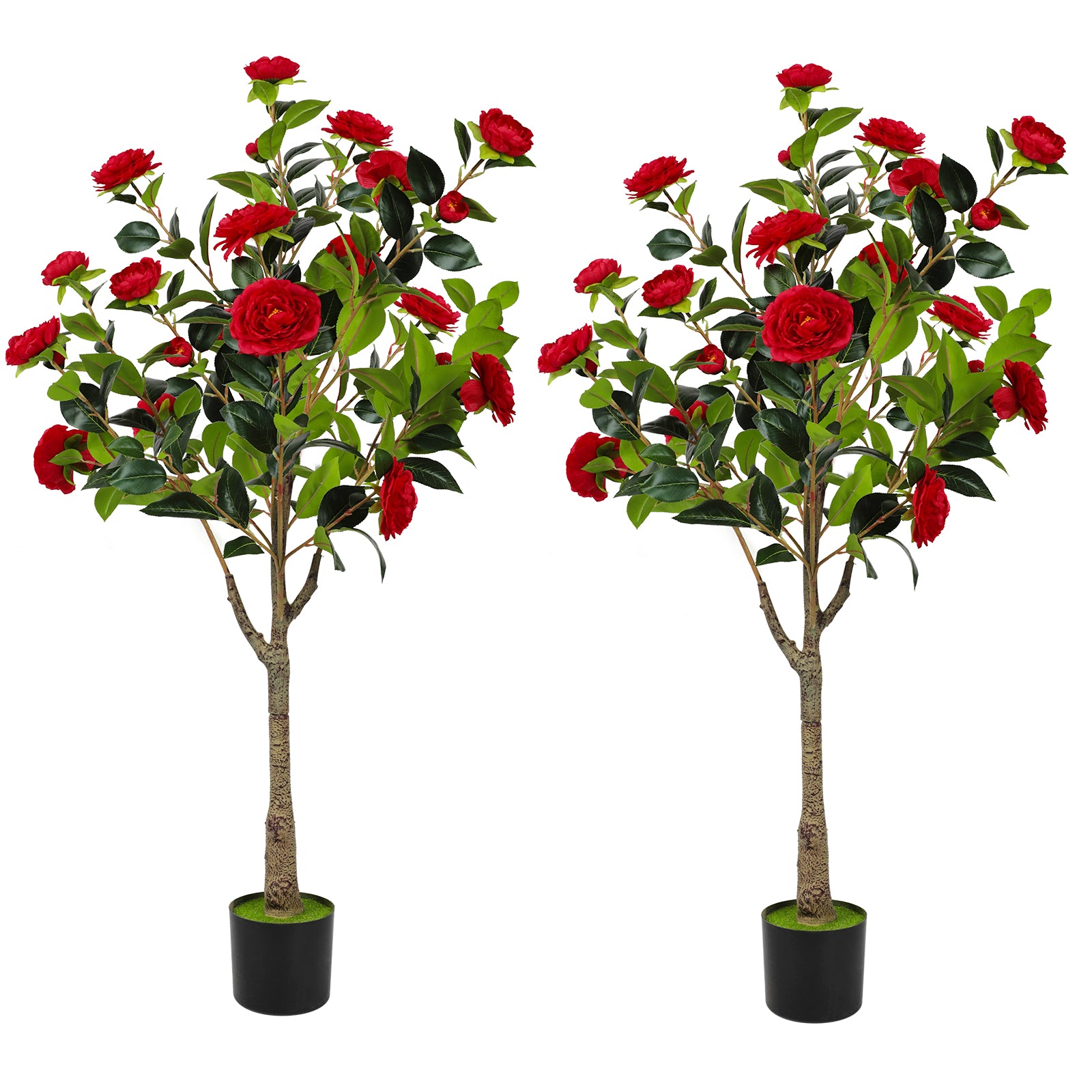 4ft Artificial Camellia Tree with Vibrant Yellow Flowers, Lifelike Potted Faux Plant for Indoor & Outdoor Home Decor, Porch & Office