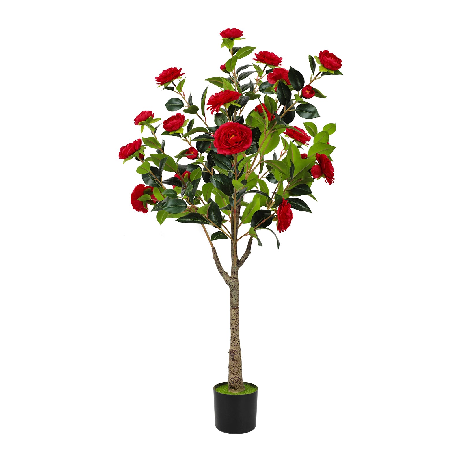 4ft Artificial Camellia Tree with Vibrant Yellow Flowers, Lifelike Potted Faux Plant for Indoor & Outdoor Home Decor, Porch & Office