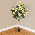 4ft Artificial Camellia Tree with Vibrant Yellow Flowers, Lifelike Potted Faux Plant for Indoor & Outdoor Home Decor, Porch & Office