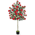 6ft Artificial Camellia Tree, Large Red Faux Blooming Tree in Pot, Tall Silk Floral Plant for Indoor Home Office & Front Door Decor
