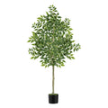 6ft Artificial Ficus Tree, Tall Lifelike Silk Leaf Plant with Real Wood Trunk for Indoor Home and Office Floor Decoration