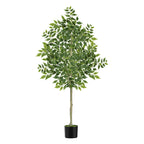 6ft Artificial Ficus Tree, Tall Lifelike Silk Leaf Plant with Real Wood Trunk for Indoor Home and Office Floor Decoration