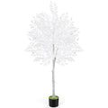 6ft Artificial Ficus Tree with White Silk Leaves, Tall Unique White Faux Plant in Pot for Modern Wedding & Home Office Decor