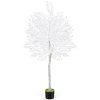 6ft Artificial Ficus Tree with White Silk Leaves, Tall Unique White Faux Plant in Pot for Modern Wedding & Home Office Decor