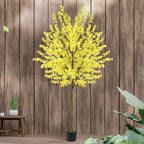 6ft Artificial Winter Jasmine Tree, Tall Yellow Faux Silk Plant for Indoor Home Office & Housewarming Decor