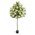 6ft Artificial Camellia Tree with Yellow Flowers, Tall Faux Blooming Tree in Pot for Indoor Outdoor Home Front Door Decor