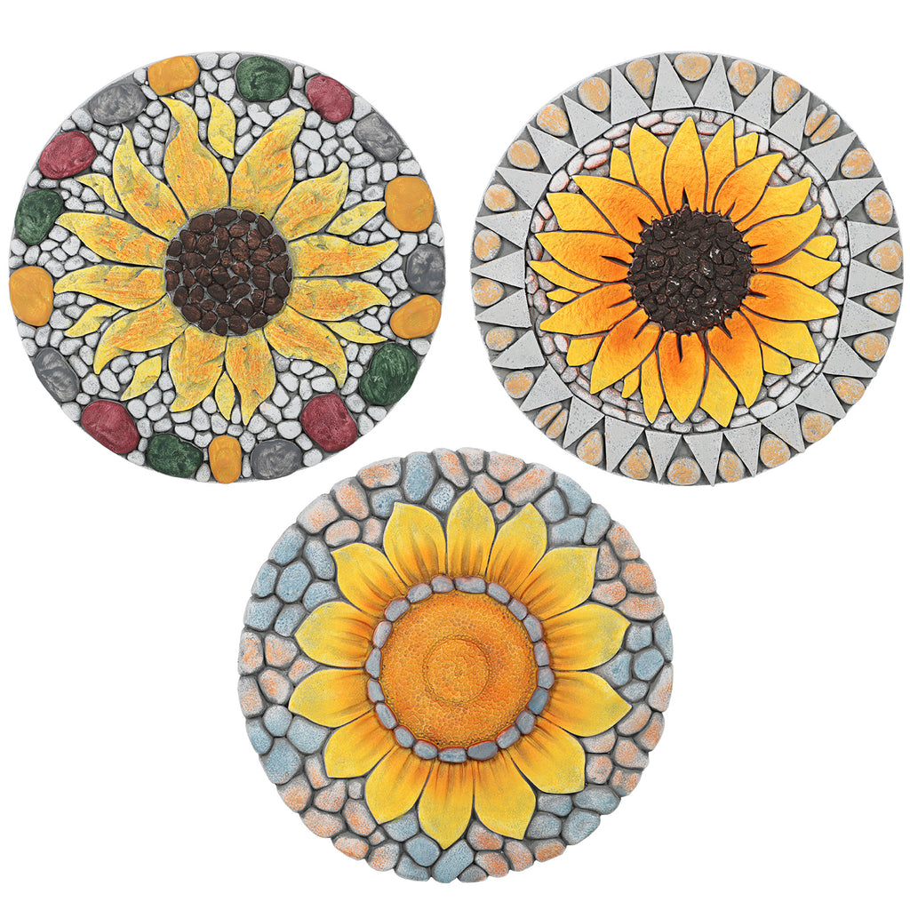 3-Pack Sunflower Decorative Garden Stepping Stones, 10-Inch Round Non-Slip Resin Path Stones for Yard Patio & Walkway