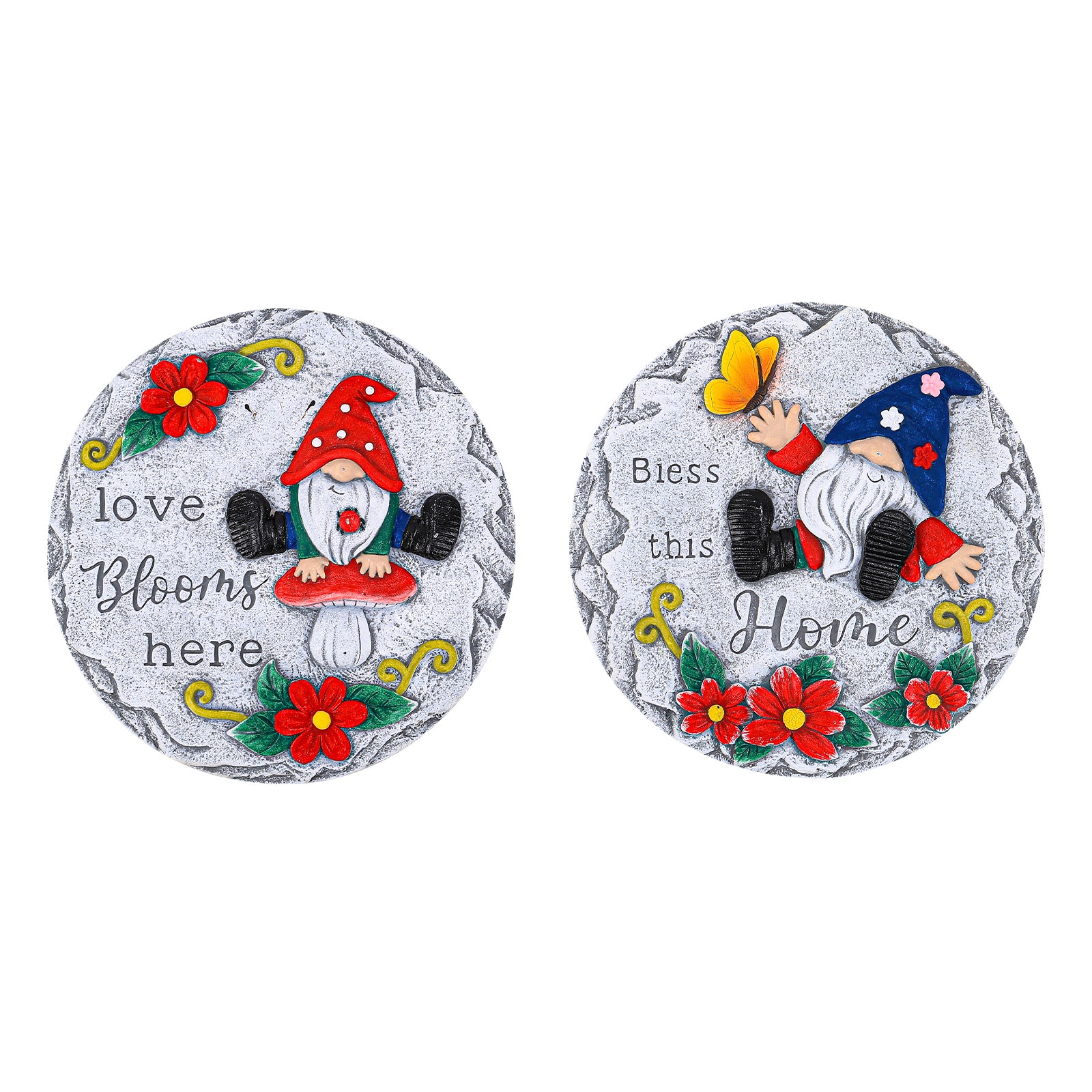 2 Pack Gnome Garden Stepping Stones, 10 Inch Decorative Path Stones with Bless this Home for Yard Patio & Walkway