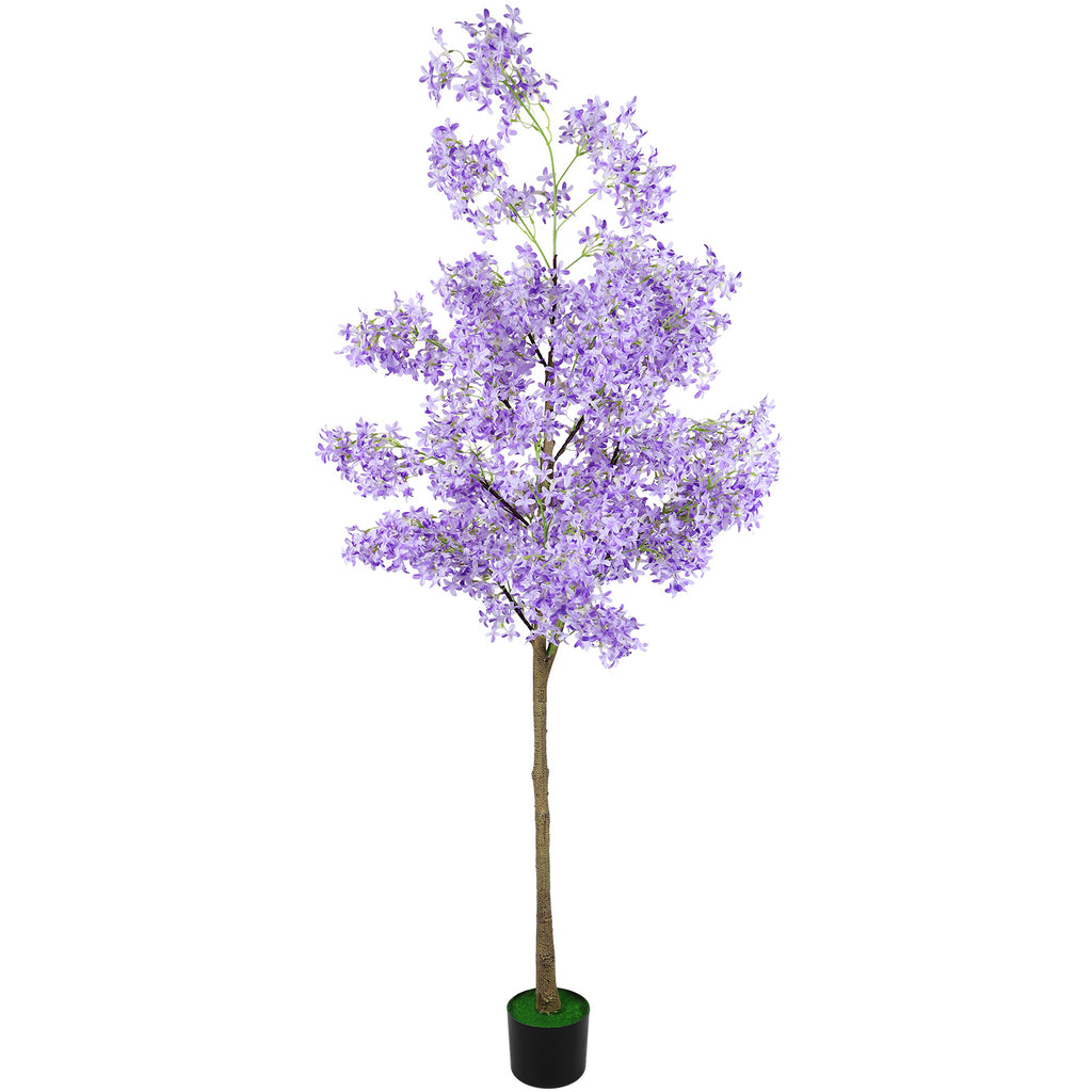 6ft Artificial Winter Jasmine Tree with Purple Flowers, Tall Faux Potted Blooming Plant for Indoor Outdoor Home Decor