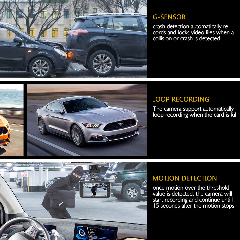 Dash Cam with Night Vision & Motion Detection, 1080P HD Driving Recorder for Cars, Emergency Lock & Loop Recording
