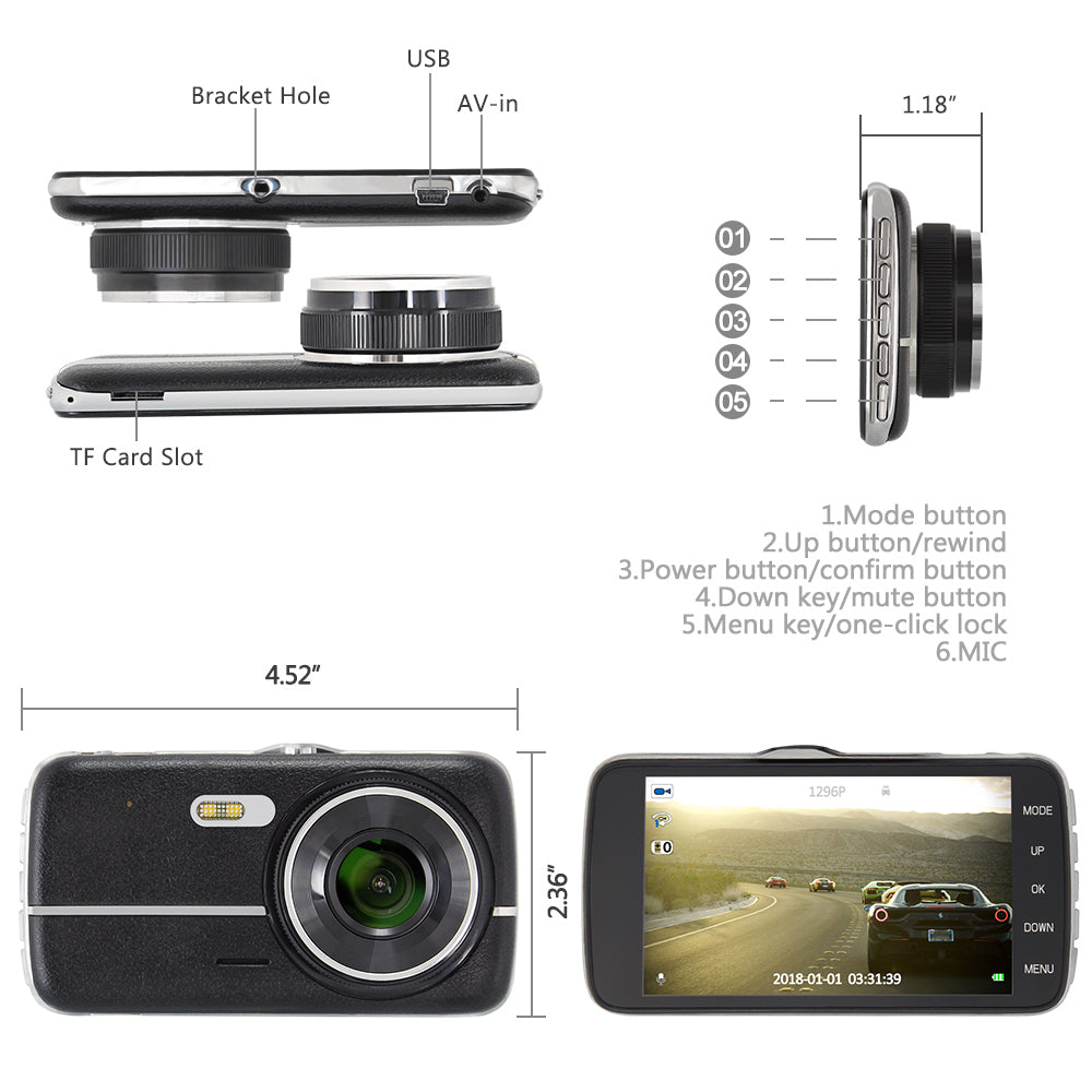 Dash Cam with Night Vision & Motion Detection, 1080P HD Driving Recorder for Cars, Emergency Lock & Loop Recording