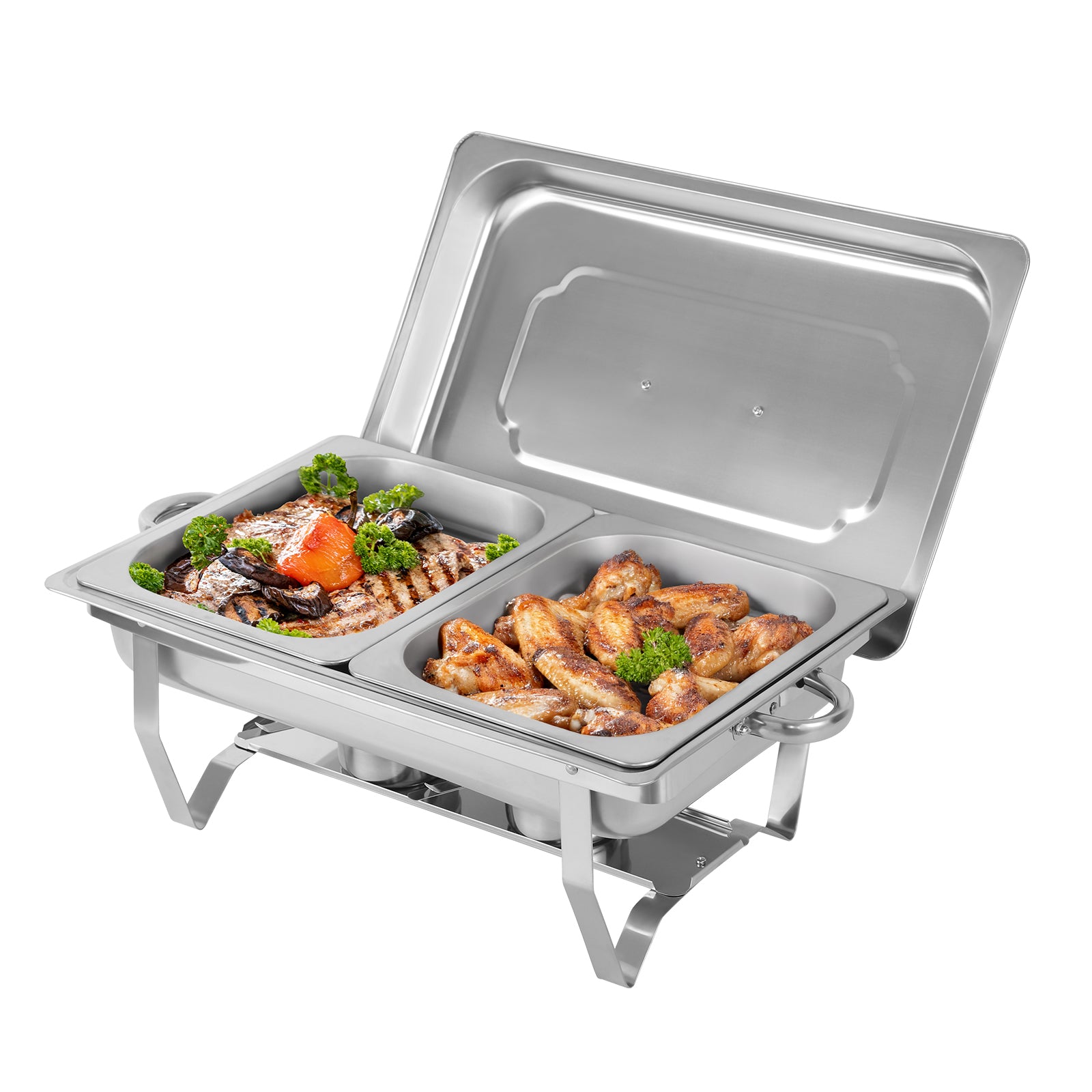 4-Pack Stainless Steel Chafing Dish Buffet Set, 8QT Food Warmer with Lids & Folding Stands for Parties, Catering & Weddings