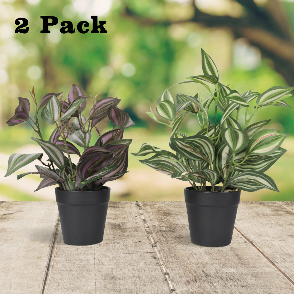 2-Pack Artificial Potted Plants, Mini Plastic Faux Flower Greenery for Living Room Bedroom Office & Desktop Decoration