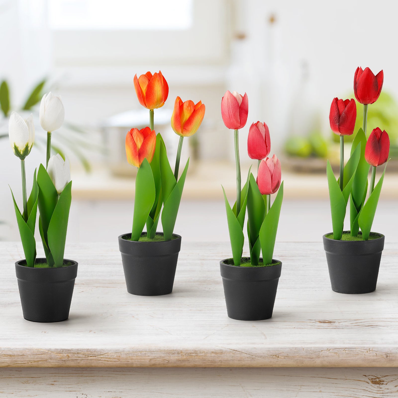 4-Pack Mixed Artificial Tulip Bouquets in Pots, Small Colorful Faux Flowers for Wedding Home & Holiday Party Decor