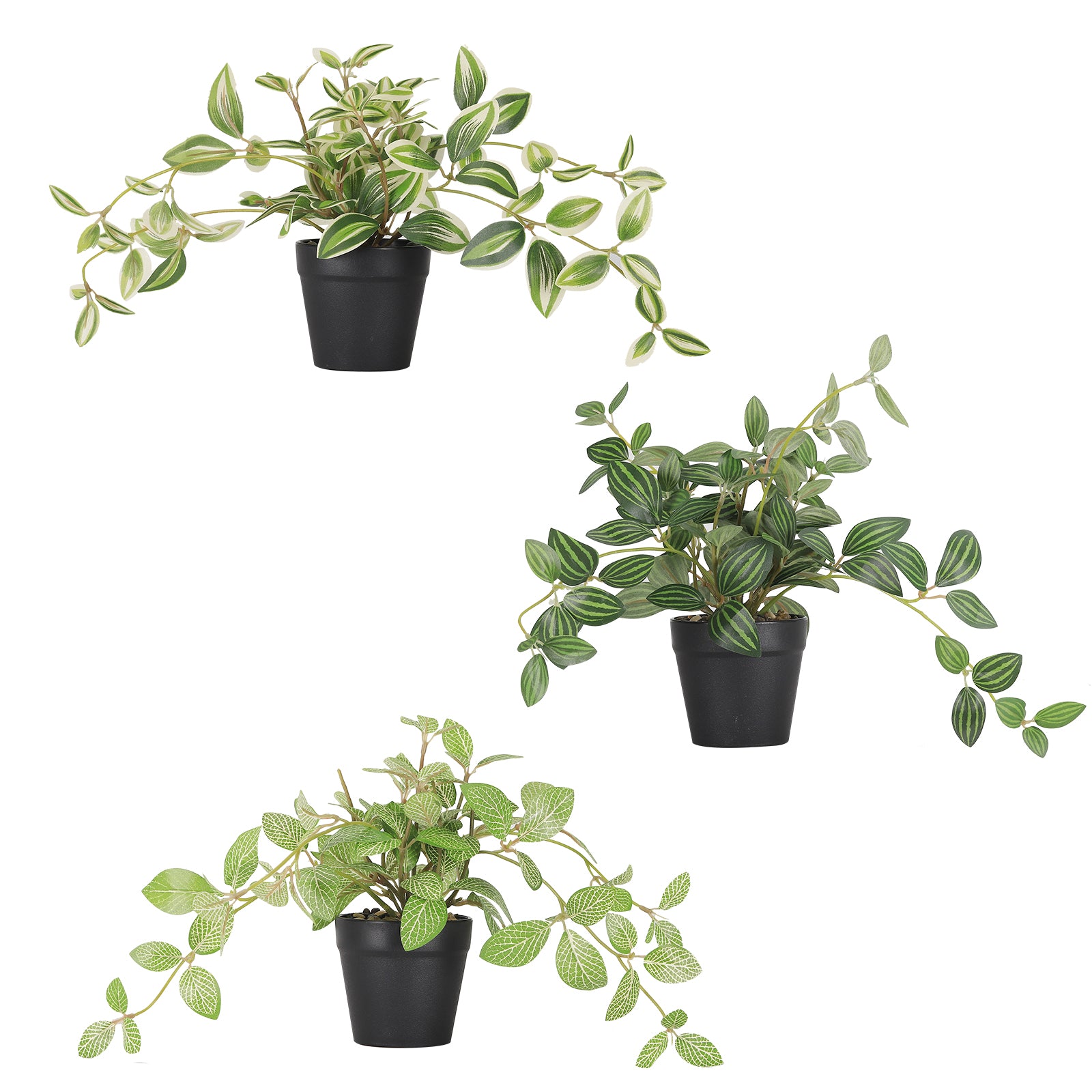 3-Piece Set Mini Artificial Plants, Realistic Faux Greenery Potted Plants for Indoor Outdoor Garden Patio & Holiday Decor