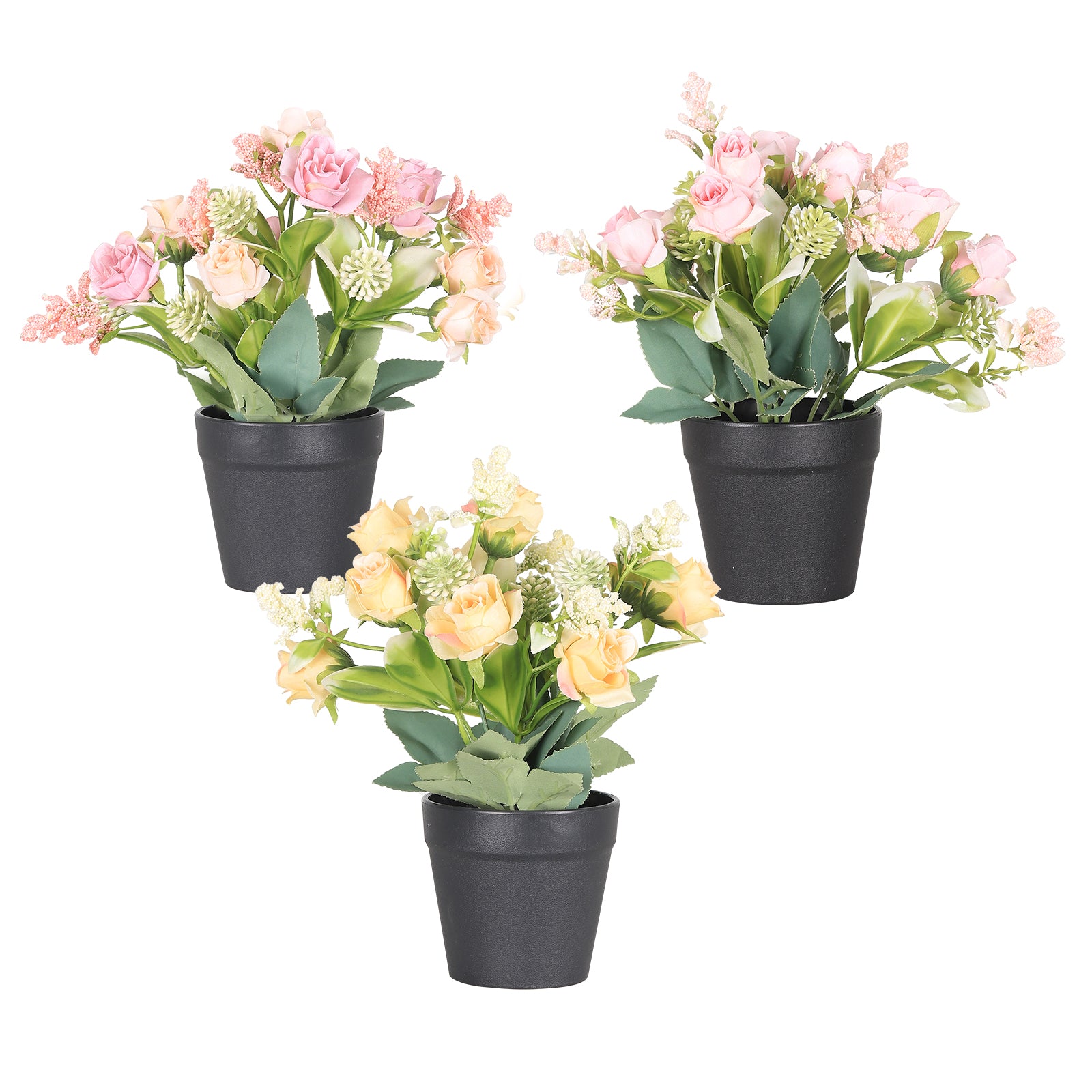 3-Piece Set Mini Artificial Plants, Realistic Faux Greenery Potted Plants for Indoor Outdoor Garden Patio & Holiday Decor