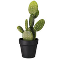 15.7" Artificial Cactus Potted Plant, Faux Desert Prickly Pear Cactus in Black Planter for Modern Home Office Decor