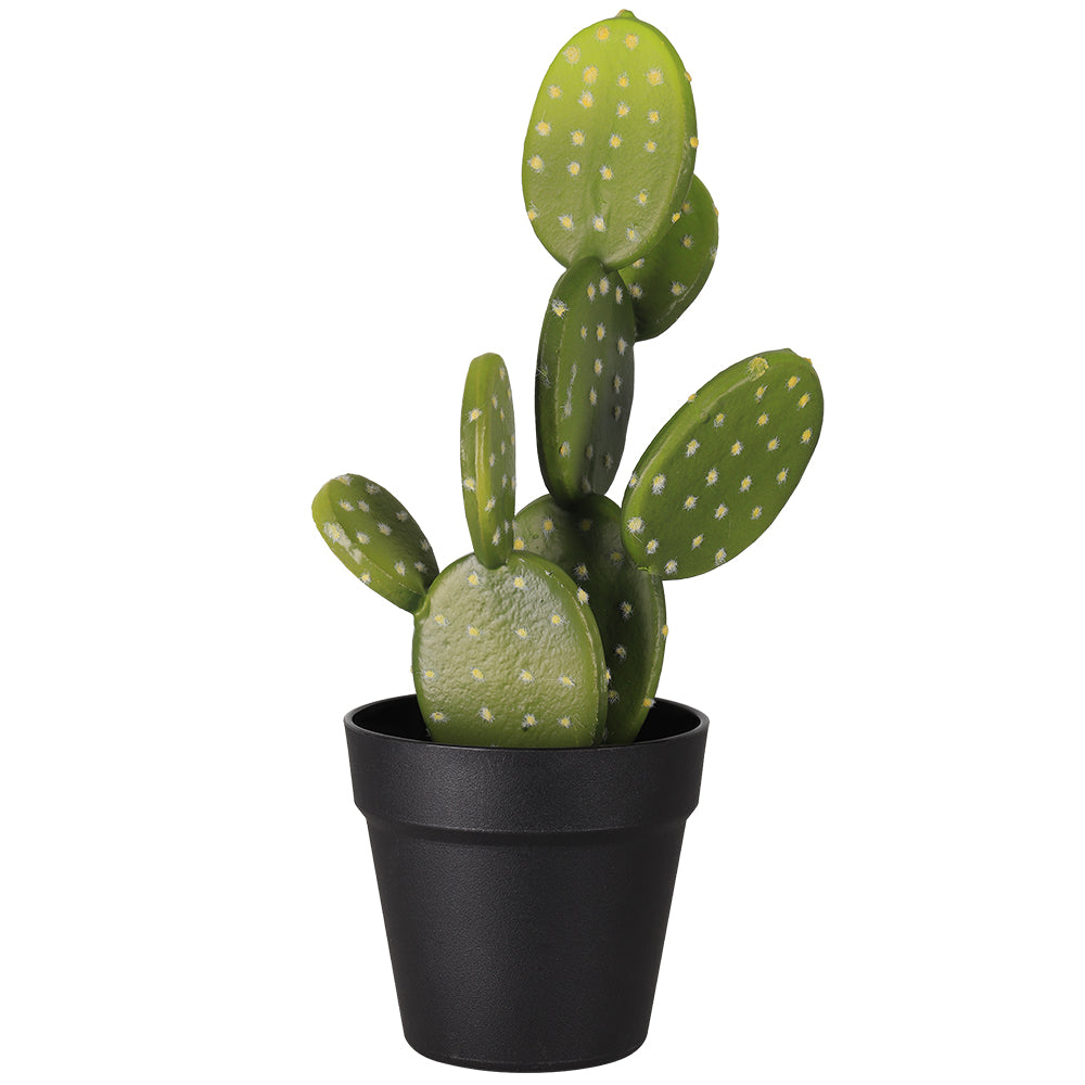 15.7" Artificial Cactus Potted Plant, Faux Desert Prickly Pear Cactus in Black Planter for Modern Home Office Decor
