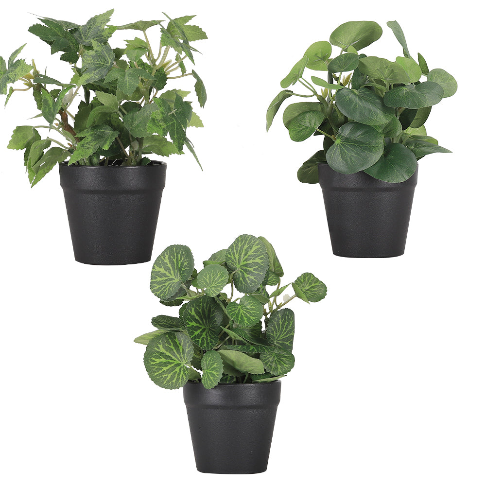 3-Piece Set Mini Artificial Plants, Realistic Faux Greenery Potted Plants for Indoor Outdoor Garden Patio & Holiday Decor