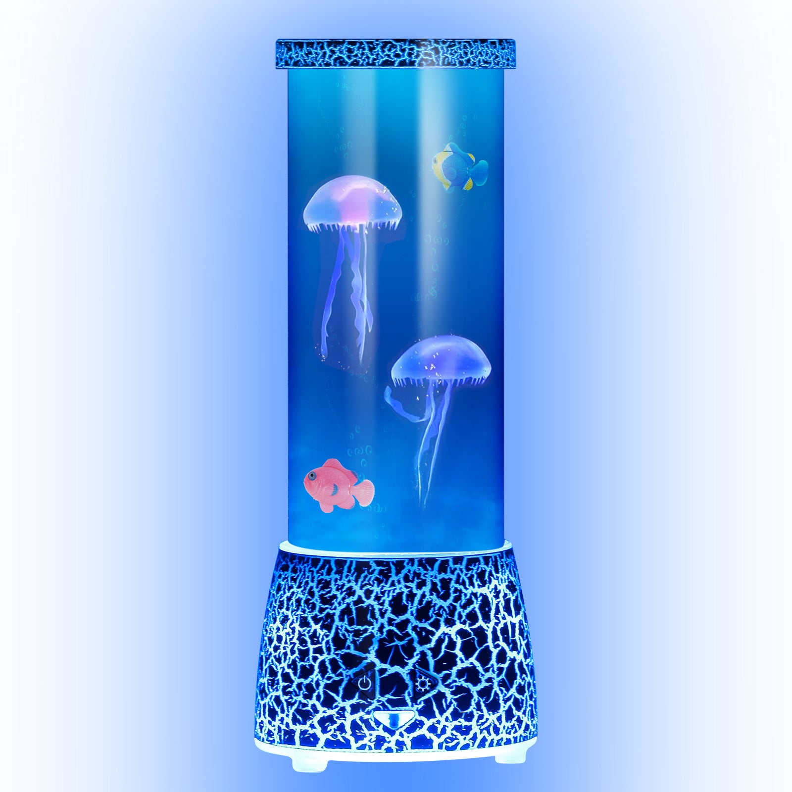 Cracked Design Jellyfish Mood Lamp - 14 Color Changing Aquarium Night Light with Adjustable Flow Speed - Remote Controlled Sensory Decor