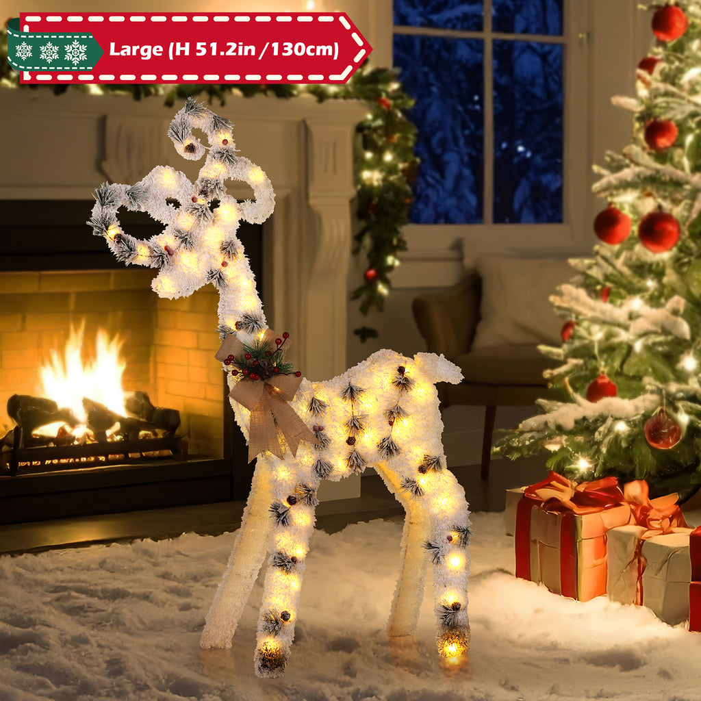 1pcs/3pcs Christmas Reindeer Family Yard Light Decorations With Decorated With Atmospheric Bow, Lighted 2D Reindeer Family With 60 L, Battery Pre-Lit Light Up Deer Set, Outdoor Christmas Deer Decorations For Yard Patio Lawn Garden Party