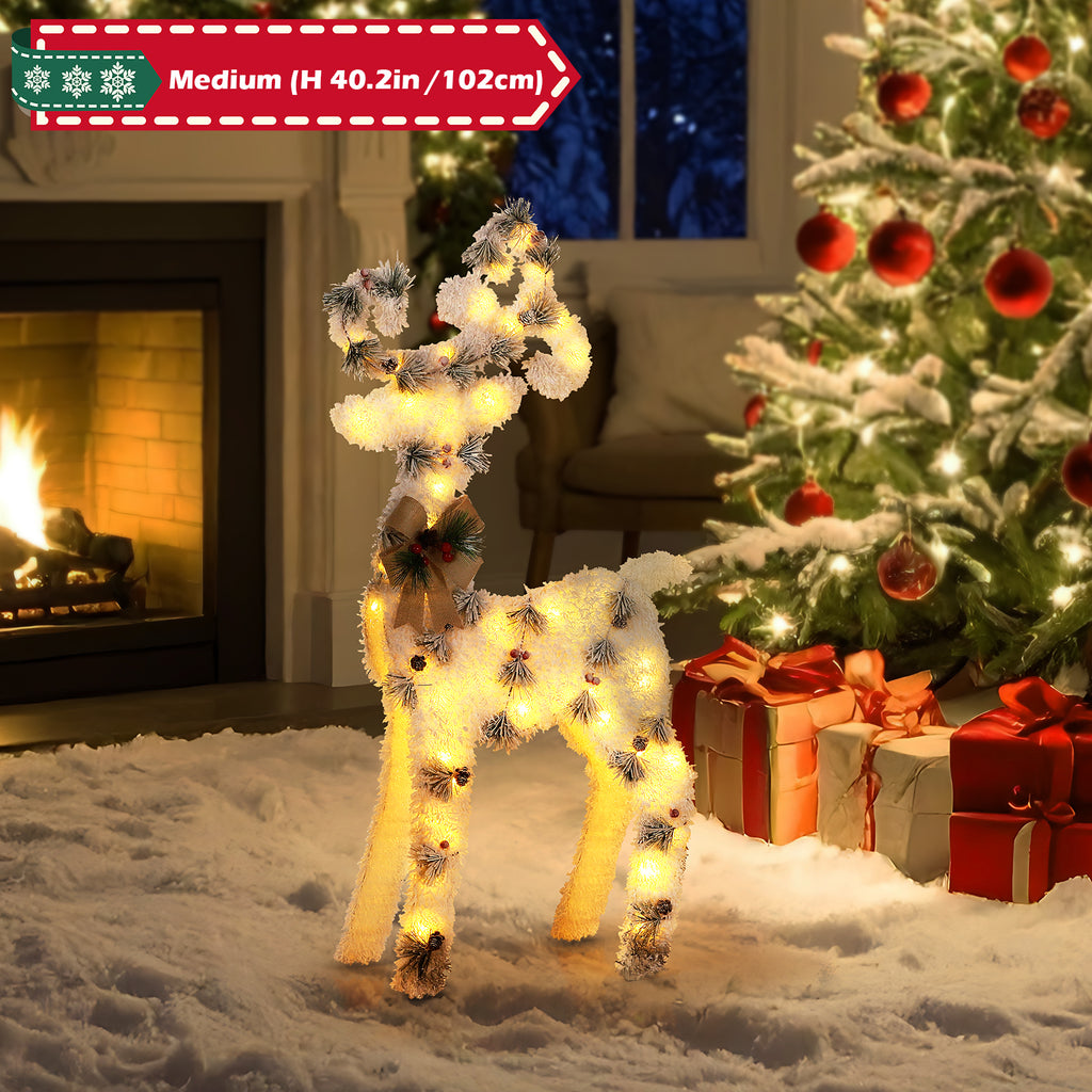 1pcs/3pcs Christmas Reindeer Family Yard Light Decorations With Decorated With Atmospheric Bow, Lighted 2D Reindeer Family With 60 L, Battery Pre-Lit Light Up Deer Set, Outdoor Christmas Deer Decorations For Yard Patio Lawn Garden Party