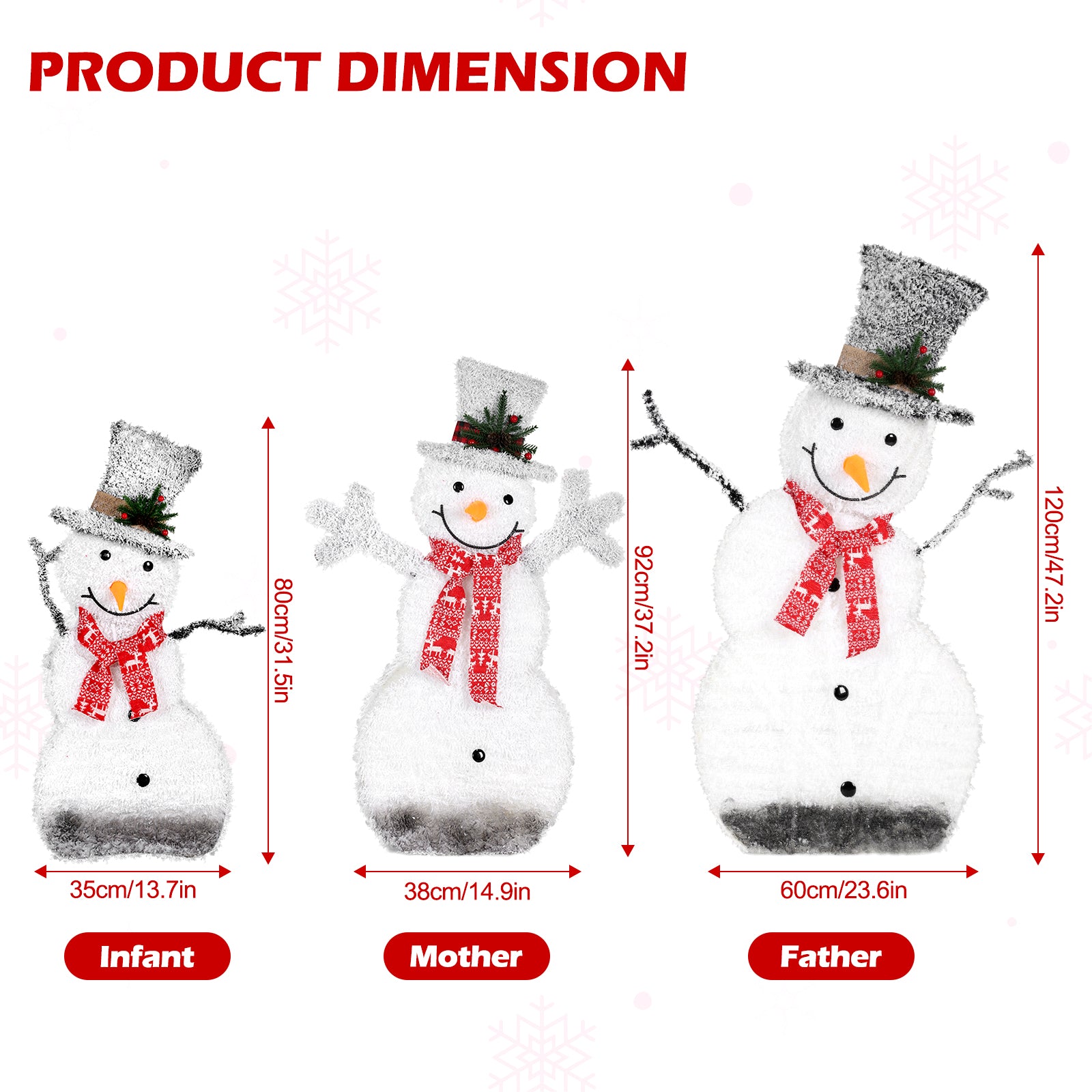 1pcs/3pcs Lighted Christmas Snowman Outdoor Decoration, Pre-Lit Snowmen with 140 LED Lights, 2D Light Up Plush Snowman Family for Xmas Front Door Indoor Garden Party New Year Yard Winter Lighted Holiday Displays Battery-powered