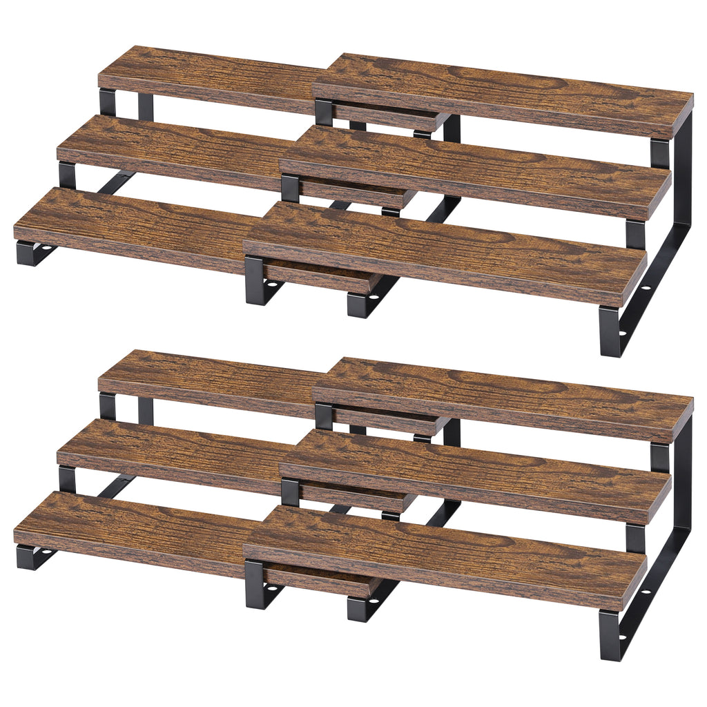 4-Piece 3-Tier Expandable Bamboo Spice Rack - Stackable Step-Style Pantry Organizer - Space-Saving Countertop Display Stand for Kitchen & Cabinets