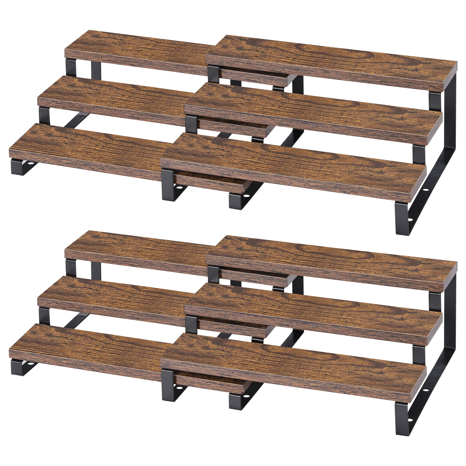 4-Piece 3-Tier Expandable Bamboo Spice Rack - Stackable Step-Style Pantry Organizer - Space-Saving Countertop Display Stand for Kitchen & Cabinets