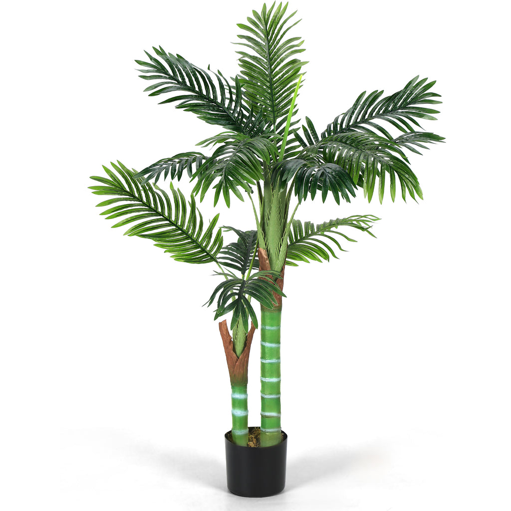 4FT Artificial Palm Tree - Lifelike Faux Tropical Plant in Pot - Realistic Textured Trunk & Silk Leaves for Indoor Home Office & Holiday Decor