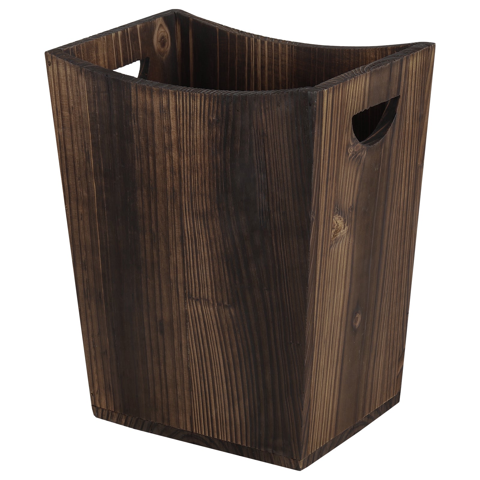 Small Wooden Waste Basket w/ Double Handles - Rustic Wood Garbage Can for Office, Bathroom, Bedroom