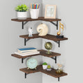 Set of 4 Rustic Floating Corner Shelves - L-Shaped Wood Wall Storage Organizers - Decorative Display Shelves for Bedroom, Living Room & Office