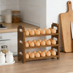 2-Tier Wooden Egg Holder for Countertop - Stackable Fresh Egg Storage Rack - Rustic Farmhouse Kitchen Organizer for up to 24 Eggs
