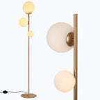 Modern 3-Globe Floor Lamp - Minimalist Gold Metal Industrial Standing Lamp - Elegant Tall Pole Light with Weighted Base for Living Room