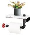 Industrial Pipe Toilet Paper Holder with Shelf - Wall-Mounted Rustic Wood Bathroom Organizer - Heavy-Duty Steampunk Tissue Rack