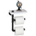 Double Roll Industrial Toilet Paper Holder with Shelf - Wall-Mounted Vertical Tissue Dispenser - Rustic Wood & Pipe Bathroom Storage Rack