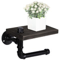 Rustic Industrial Pipe Toilet Paper Hanger with Wood Shelf - Wall-Mounted Black Iron Tissue Holder - Vintage Bathroom & Kitchen Storage