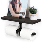 24-Inch Wide Industrial Pipe Toilet Paper Holder with Large Shelf - Wall-Mounted Rustic Wood Tissue Rack - Heavy Duty Double Roll Organizer