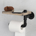 Industrial Pipe Toilet Paper Holder with Natural Wood Shelf， Wall-Mounted Retro Bathroom Tissue Rack.