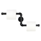 Stepped Industrial Pipe Double Toilet Paper Holder，Heavy-Duty Cast Iron Wall-Mounted Dual Tissue Rack.