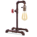 Retro Bronze Water Pipe Table Lamp with Red Valve， Steampunk Industrial Desk Lamp for Loft and Cafe Decor.