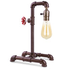 Retro Bronze Water Pipe Table Lamp with Red Valve， Steampunk Industrial Desk Lamp for Loft and Cafe Decor.