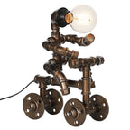 Creative Industrial Robot Lamp on Tricycle,Whimsical Steampunk Water Pipe Desk Lamp for Bar and Bedroom.