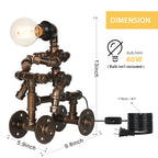 Creative Industrial Robot Lamp on Tricycle,Whimsical Steampunk Water Pipe Desk Lamp for Bar and Bedroom.