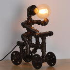 Creative Industrial Robot Lamp on Tricycle,Whimsical Steampunk Water Pipe Desk Lamp for Bar and Bedroom.