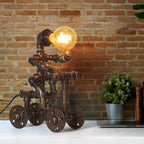 Creative Industrial Robot Lamp on Tricycle,Whimsical Steampunk Water Pipe Desk Lamp for Bar and Bedroom.