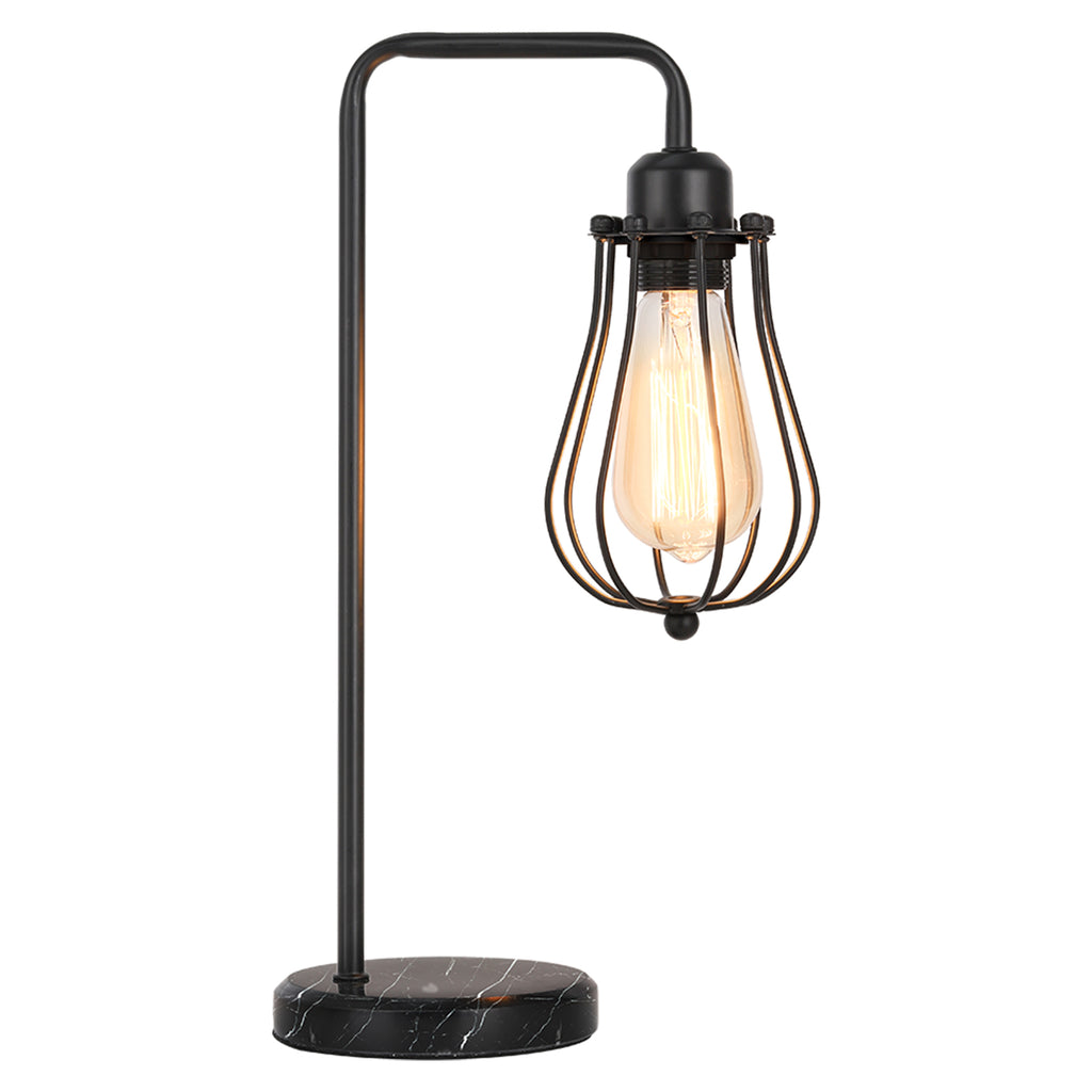 Vintage Industrial Table Lamp with Marble Base — Black Metal Nightstand Light for Office and Bedroom.