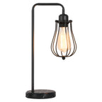 Vintage Industrial Table Lamp with Marble Base — Black Metal Nightstand Light for Office and Bedroom.