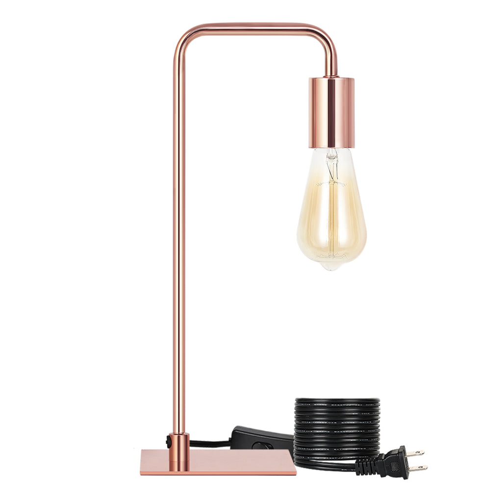 Neala Rose Gold Industrial Desk Lamp，Small Metal Nightstand Reading Lamp for Dorm and Bedroom.